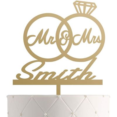 Personalized Mr. & Mrs. Wedding Cake Topper Custom Bride & Groom Cake Decoration Elegant Wedding Dcor, Anniversary, Engagement Party (Design 1 (IND107), Gold Mirror)