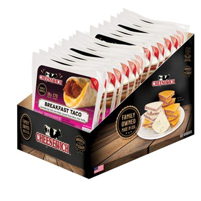 Cheesewich Protein Snacks Breakfast Taco with Uncured Turkey Bacon, Scrambled Eggs, and Colby Jack Cheese in Flour Tortilla - Keto Healthy Snacks, Cheese Slices, 3.3 oz (Pack of 12)