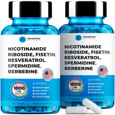 AdvantageNutra Liposomal Nicotinamide Riboside NR Supplement Resveratrol NAD : Nicotinamide 500mg w/Fisetin, Resveratrol Powder Spermidine Berberine NAD Resveratrol Supplement 500 mg - 60 caps 2 Pack
