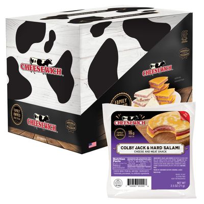 Cheesewich Protein Snacks - Colby Jack & Hard Salami Slices, Pack of 16, 2.5 oz Each, Keto Friendly, Ideal for Camping, Healthy Snacks with 16g Protein Per Serving
