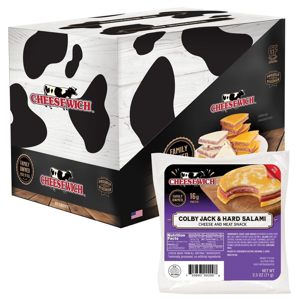 Cheesewich Protein Snacks - Colby Jack & Hard Salami Slices, Pack of 16, 2.5 oz Each, Keto Friendly, Ideal for Camping, Healthy Snacks with 16g Protein Per Serving