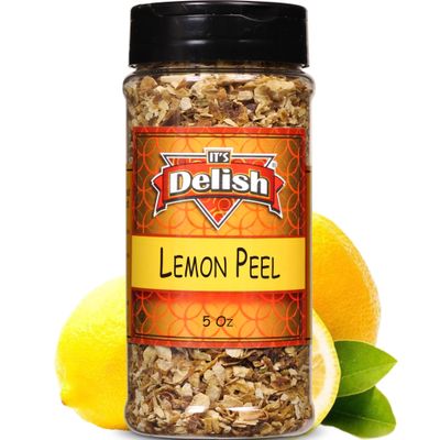 Dried Lemon Peel Pieces by Its Delish, 5 Oz Medium Jar | Lemon Zest Citrus Fruit Peels for Tea, Baking, Seasoning Spice Blends and Lime Flavoring and Lemony Flavor | Vegan, Kosher