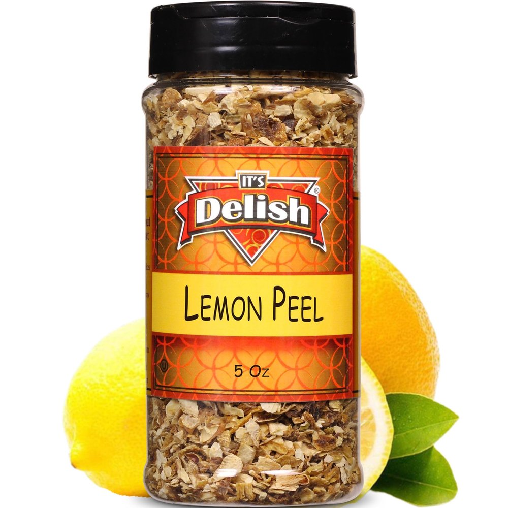 Dried Lemon Peel Pieces by Its Delish, 5 Oz Medium Jar | Lemon Zest Citrus Fruit Peels for Tea, Baking, Seasoning Spice Blends and Lime Flavoring and Lemony Flavor | Vegan, Kosher