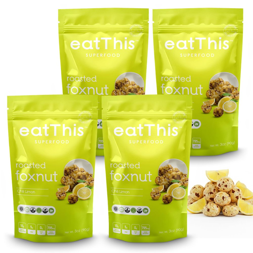 EatThis Superfood Roasted Foxnuts (Makhana), Chili Limon | Healthy Snack | Pack of 4 12 oz Total | Vegan, Gluten-Free, High Protein, Non-GMO, Guilt free