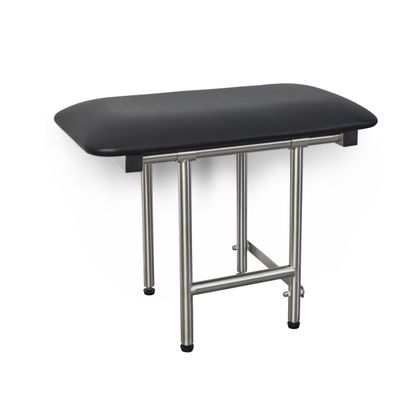 Seachrome 18" x 15" Black Padded Cushion Folding Wall Mount Bench Shower Seat with Legs, ADA Compliant
