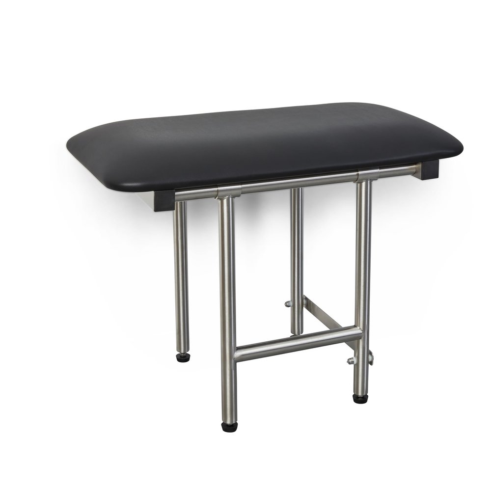 Seachrome 18" x 15" Black Padded Cushion Folding Wall Mount Bench Shower Seat with Legs, ADA Compliant