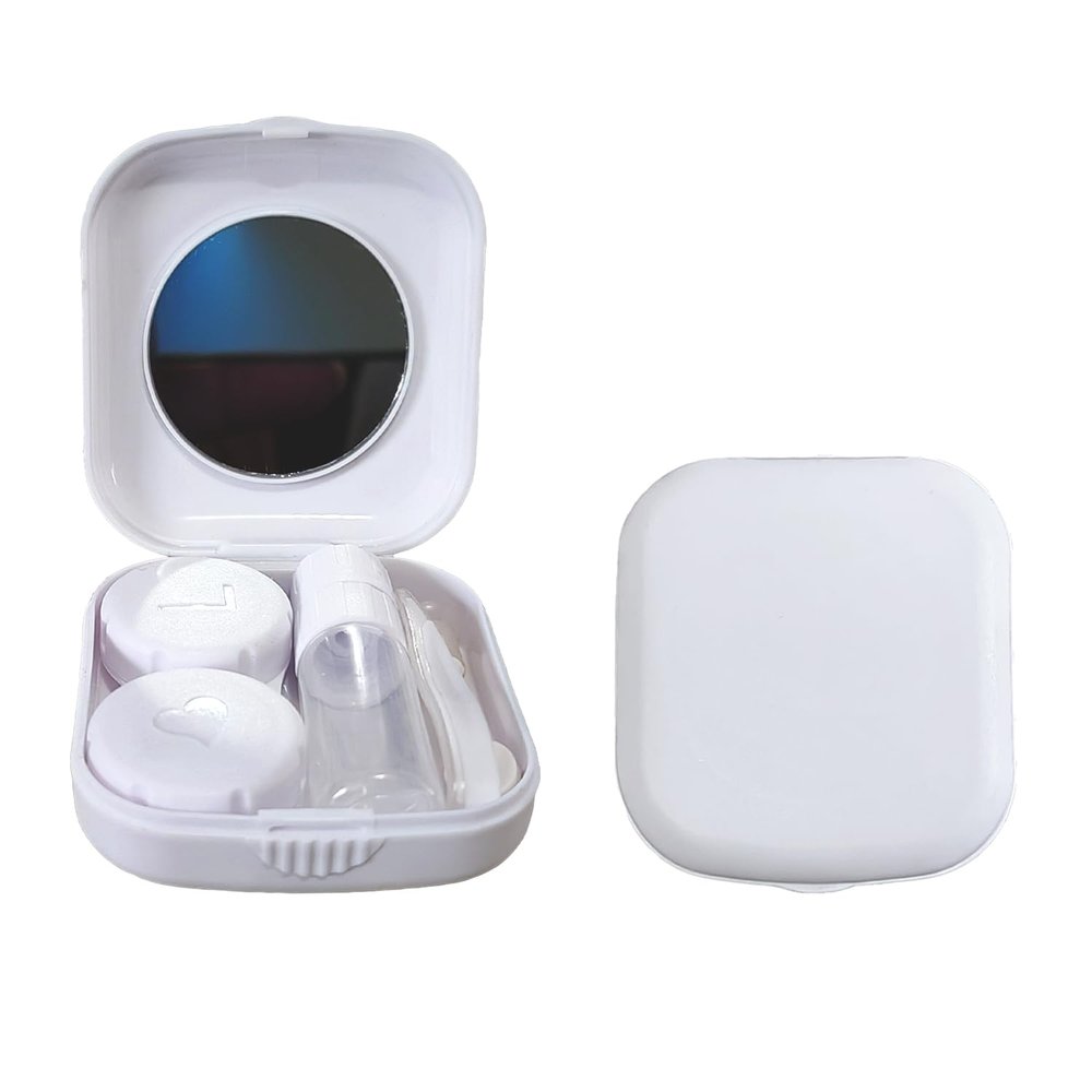 Erewa Contact Lens Case, 2 Pack Portable Contact Lens Box Kit with Mirror, Compact Soak Storage Kit for Travel (White)