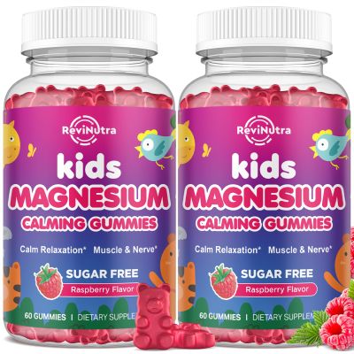 2 Pack Kids Magnesium Gummies, Magnesium Glycinate Gummies for Kids & Adults with L-Theanine, Chamomile, Vitamin D, B6 for Sleep, Relaxation, Brain & Muscle, Sugar Free Raspberry