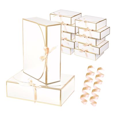 10 Pack Gold Foil Large Gift Boxes with Lids, 12.6x9.8x3.1 Inch Luxury Bridesmaid Proposal Box, White Gift Boxes for Presents, Wedding, Baby Shower, Birthday Party