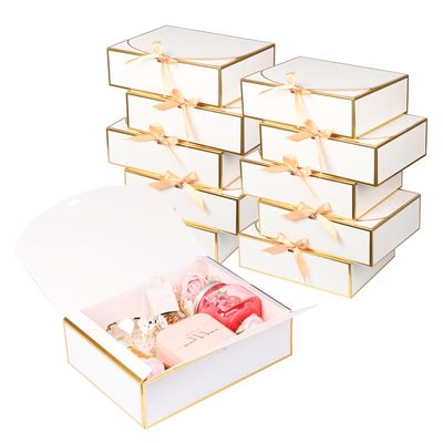 10 Pack Gold Foil Gift Boxes with Lids, 10.6x7.8x3.1Inch Luxury Bridesmaid Proposal Box, White Gift Boxes for Presents, Wedding, Baby Shower, Birthday Party