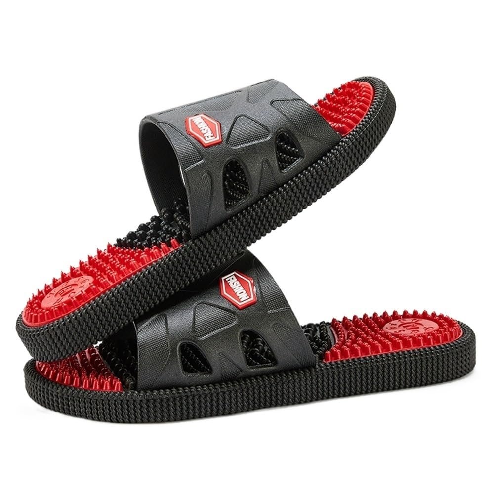 Men's Massage Slippers Deep Tissue Foot Massager Reflexology & Acupressure Massage Sandals Comfort Home Shower Shoes Helps Enhance Circulation In Feet(Red,9)