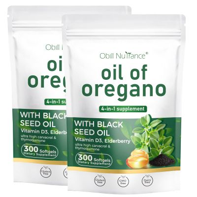 Oil of Oregano with Black Seed Oil, 4 in 1 oregano oil with black seed oil, Vitamin D3 & Elderberry, oregano oil capsules organic, 4X Strength Carvacrol & Thymoquinone, Non-GMO & Immune Support