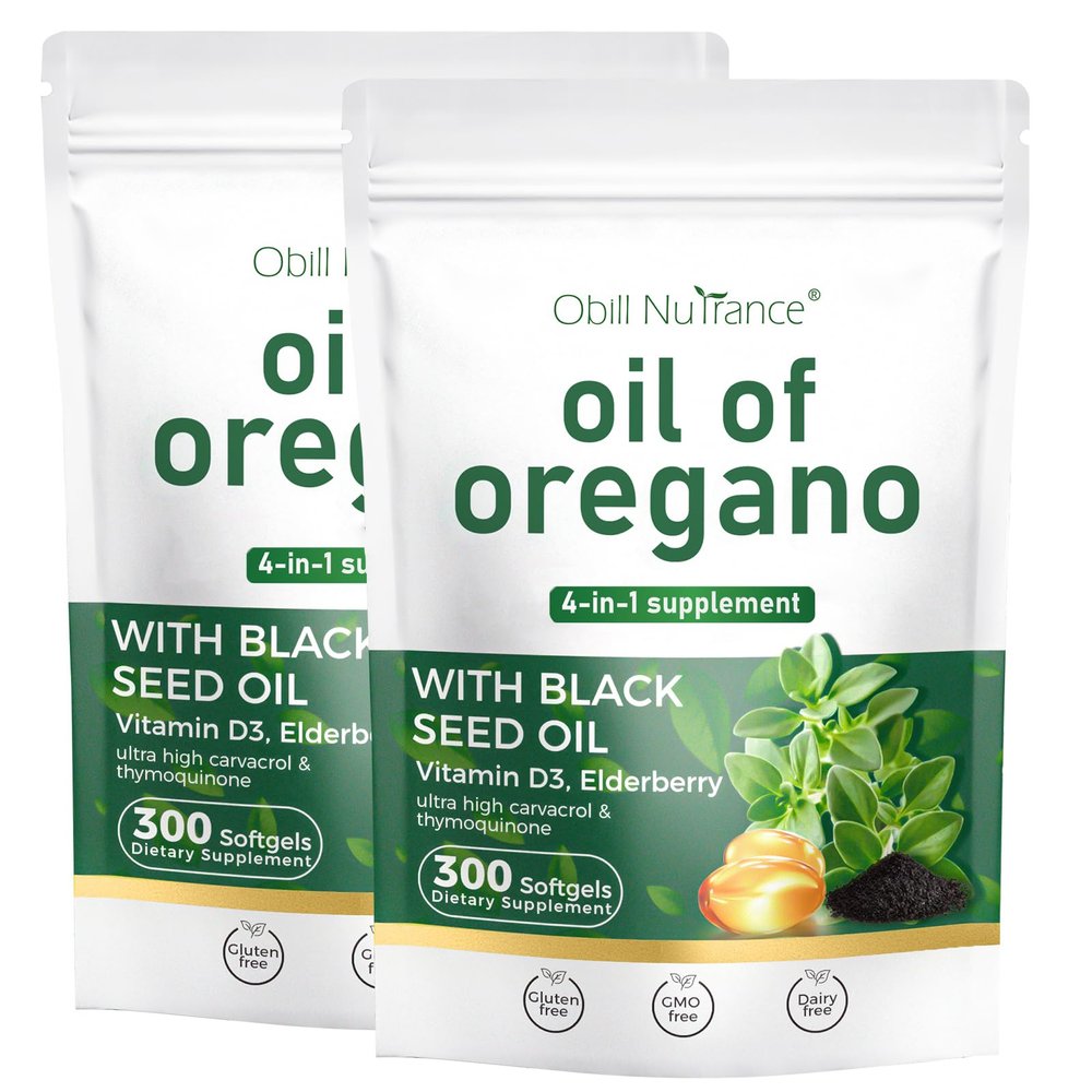 Oil of Oregano with Black Seed Oil, 4 in 1 oregano oil with black seed oil, Vitamin D3 & Elderberry, oregano oil capsules organic, 4X Strength Carvacrol & Thymoquinone, Non-GMO & Immune Support