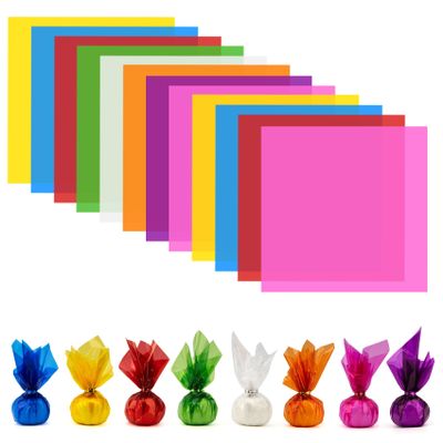 168 PCS Colored Cellophane Wrap Paper(7.48x7.48 Inch) Treat Candy Small Gifts Wrapping Baskets Colorful Plastic Sheets for Crafts Transparent Clear Clings Birthday Baby Shower Holiday Party Decor