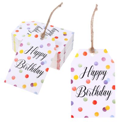 100 PCS Happy Birthday Tags for Presents with String, Colorful Dots Gift Tag for Presents, Happy Birthday Gift Tags for Adult Boys and Girls Baby Shower Party