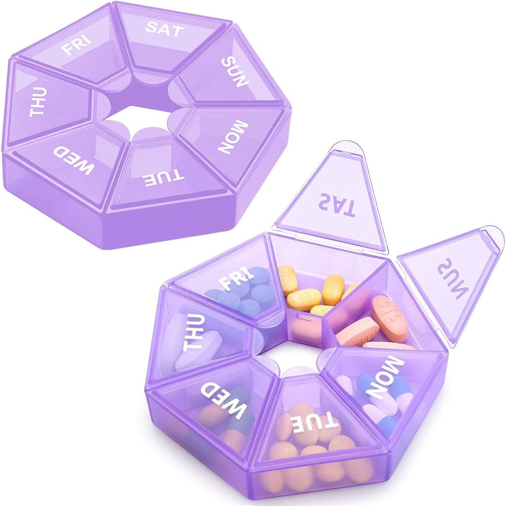 2PCS Weekly Pill Organizer Large 7 Day Pill Box Organizer Daily Medicine Case for Vitamin Fish Oil Pills Supplements Arthritis Friendly