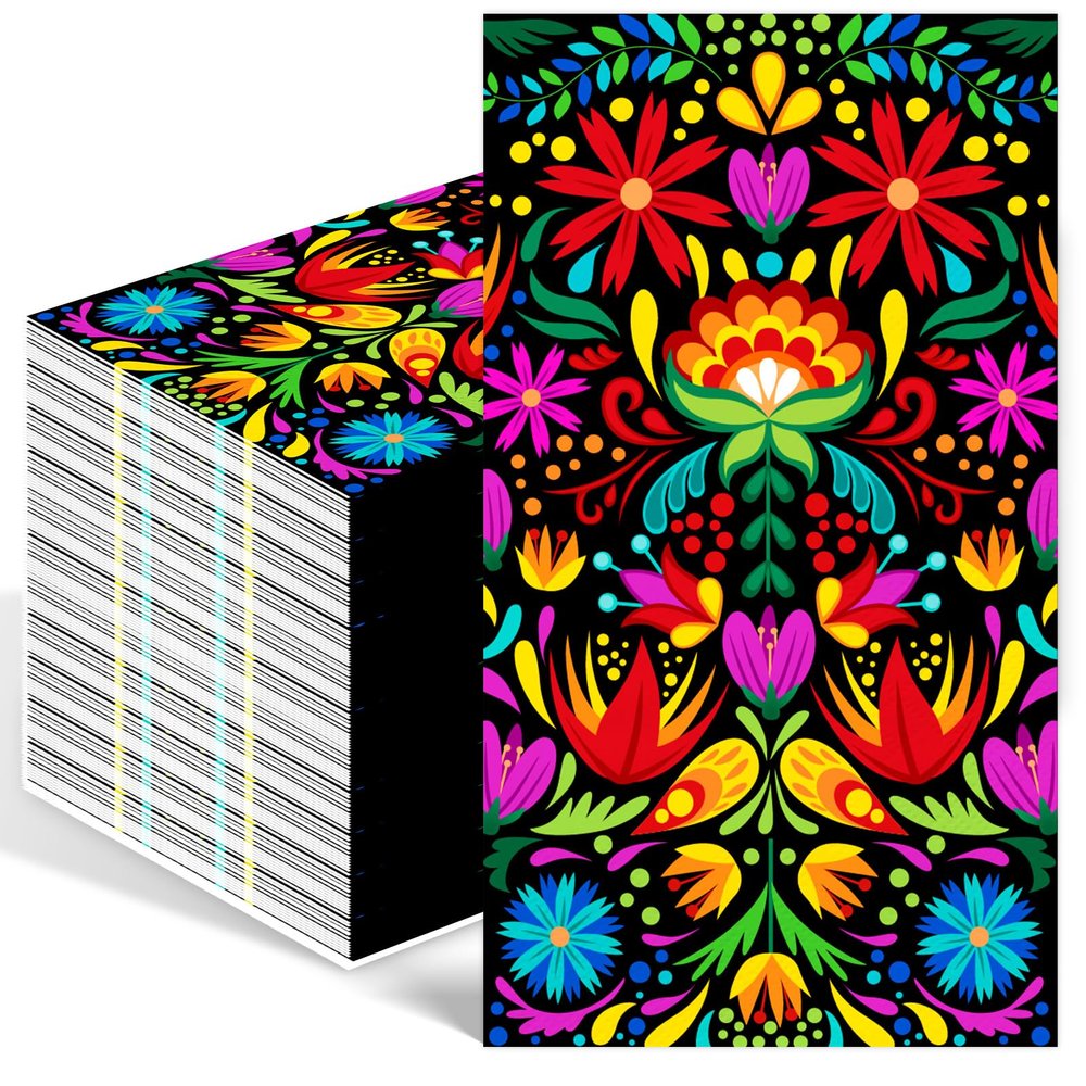 100PCS Mexican Fiesta Paper Napkins Disposable Hand Towels for Bathroom 3 Ply Cinco De Mayo Guest Napkins Decorative Mandala Flower Dinner Napkins for Wedding Birthday Mexico Taco Party Supplies