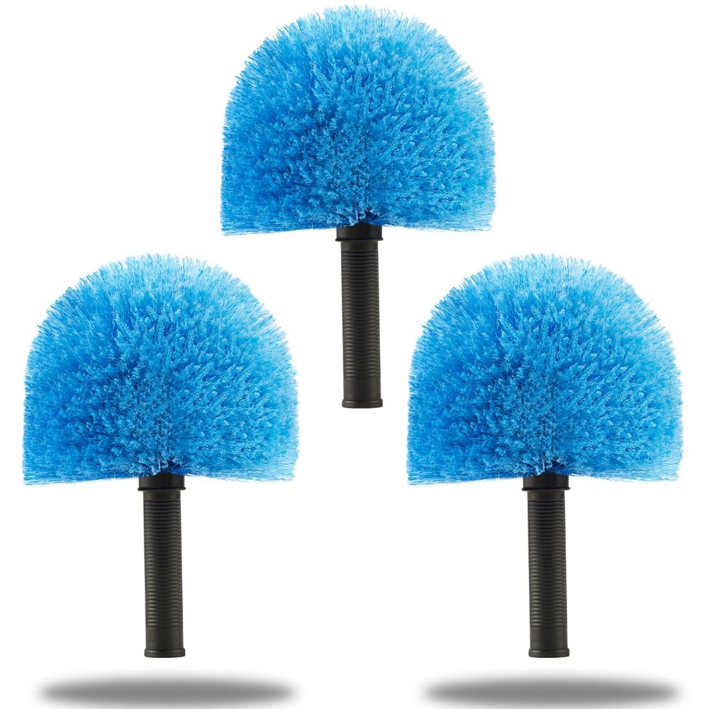 3 Pack Screw on Webster Cobweb Duster Head for Pole,Spider Web Remover Brush, Cobweb Duster Head Attachment,Fits Standard 3/4 inch Threaded Poles (3, Blue)