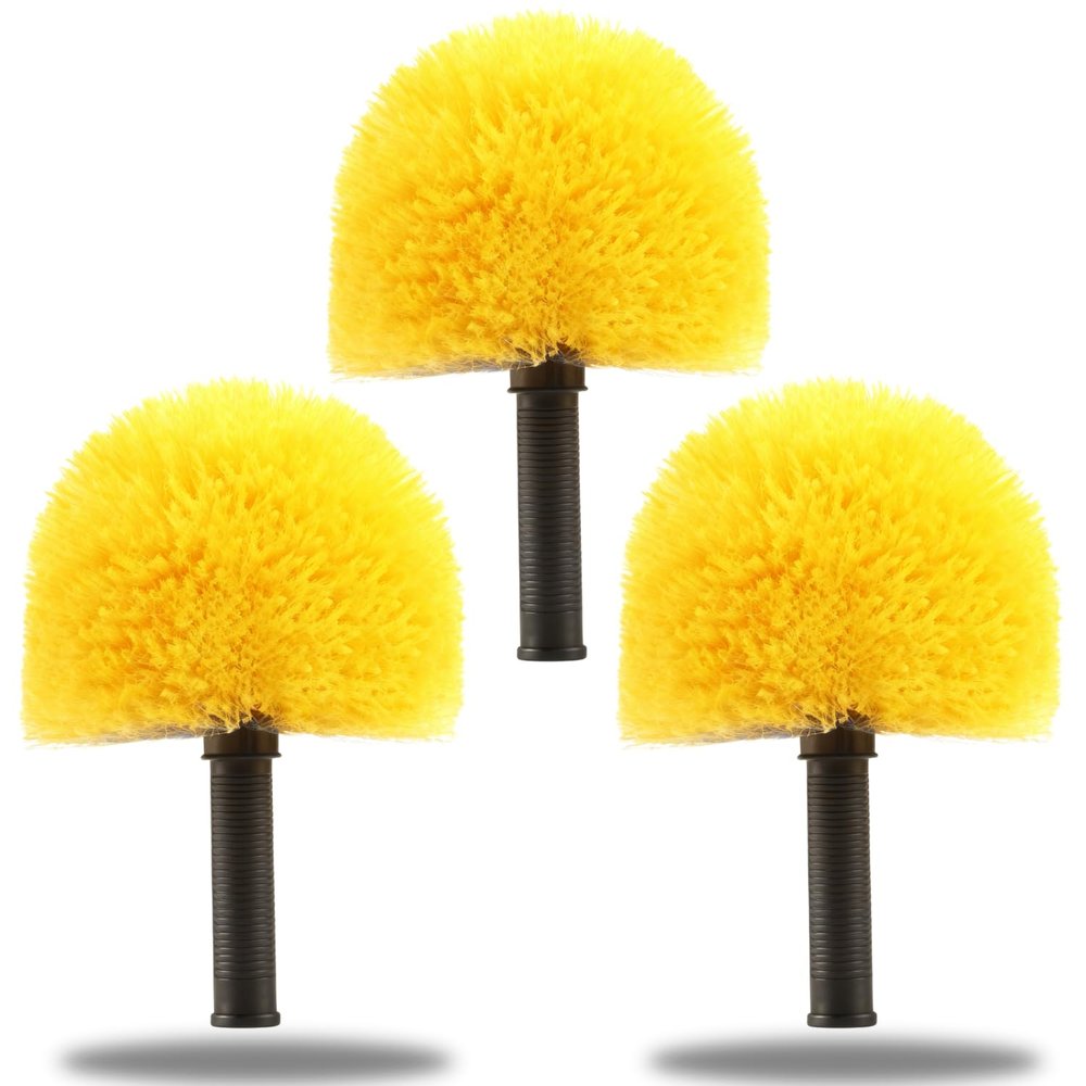 3 Pack Screw on Webster Cobweb Duster Head for Pole,Spider Web Remover Brush, Cobweb Duster Head Attachment,Fits Standard 3/4 inch Threaded Poles (3, Yellow)