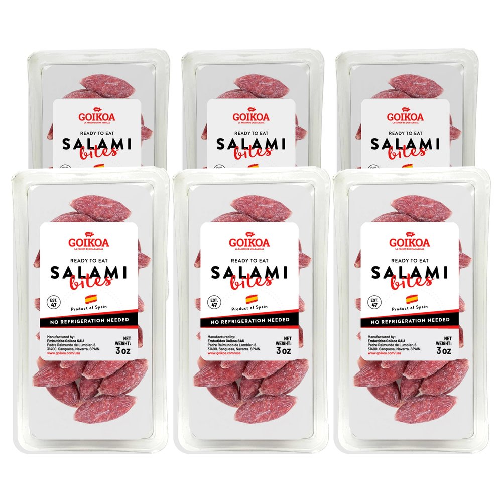 GOIKOA Salami Bites | Salchichon | Ready to Eat Snack | From Navarre, Spain | 3oz (85g) (Pack of 6)