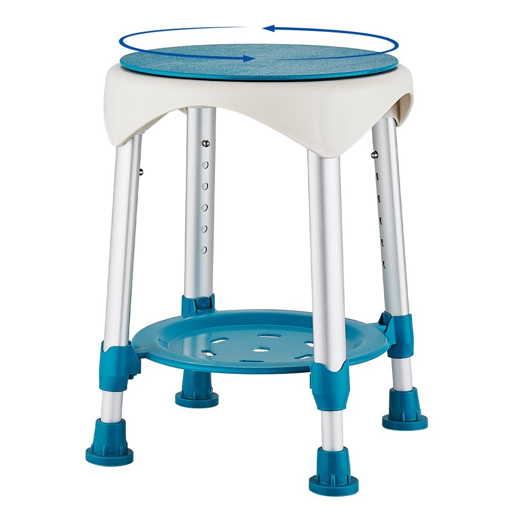KSITEX Shower Stool Chair for Inside Shower, Small Corner Plastic Stool for Shower 300 Lb,360 Swivel Bath Shower Seat for Seniors Adults Sitting, Adjustable Bathtub Stool with Storage Tray