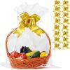50 Packs Large Cellophane Bags 18" x 24" Clear Cellophane Gift Basket Wraps 2.3 Mil Thick Transparent Cello Bags for Fruit Basket, Gift Wrap, Treats, Arts and Crafts, 50ct Yellow Ribbon Bows view 1