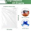 50 Packs Large Cellophane Bags 18" x 24" Clear Cellophane Gift Basket Wraps 2.3 Mil Thick Transparent Cello Bags for Fruit Basket, Gift Wrap, Treats, Arts and Crafts, 50ct Blue Ribbon Bows view 2