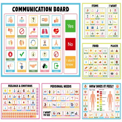 6Pcs Communication Board for Non Verbal Adults Picture Symbol Communication Cards Speech Therapy Tools for Autism Toddlers Kids Aphasia Stroke Patients Hospital Care Home Use Talking Placemats