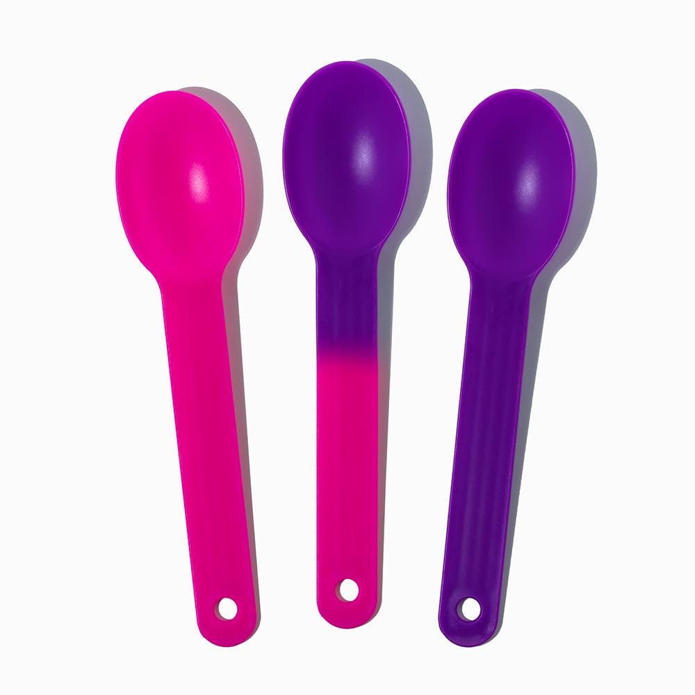 100-Count Color Changing Ice Cream Plastic Spoons | Changes Pink to Purple When Cold | Temperature Sensitive Disposable Dessert Spoons for Parties, Frozen Yogurt & Catering | Frozen Dessert Supplies