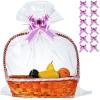 30 Packs 32 x 40 Gift Wrap Cellophane Bags for Basket Extra-large Jumbo Clear Cellophane Wraps Clear Huge Cello Bags for Basket, Gift, Christmas Tree, Treat, Art and Craft, 30ct Purple Ribbon Bows view 1