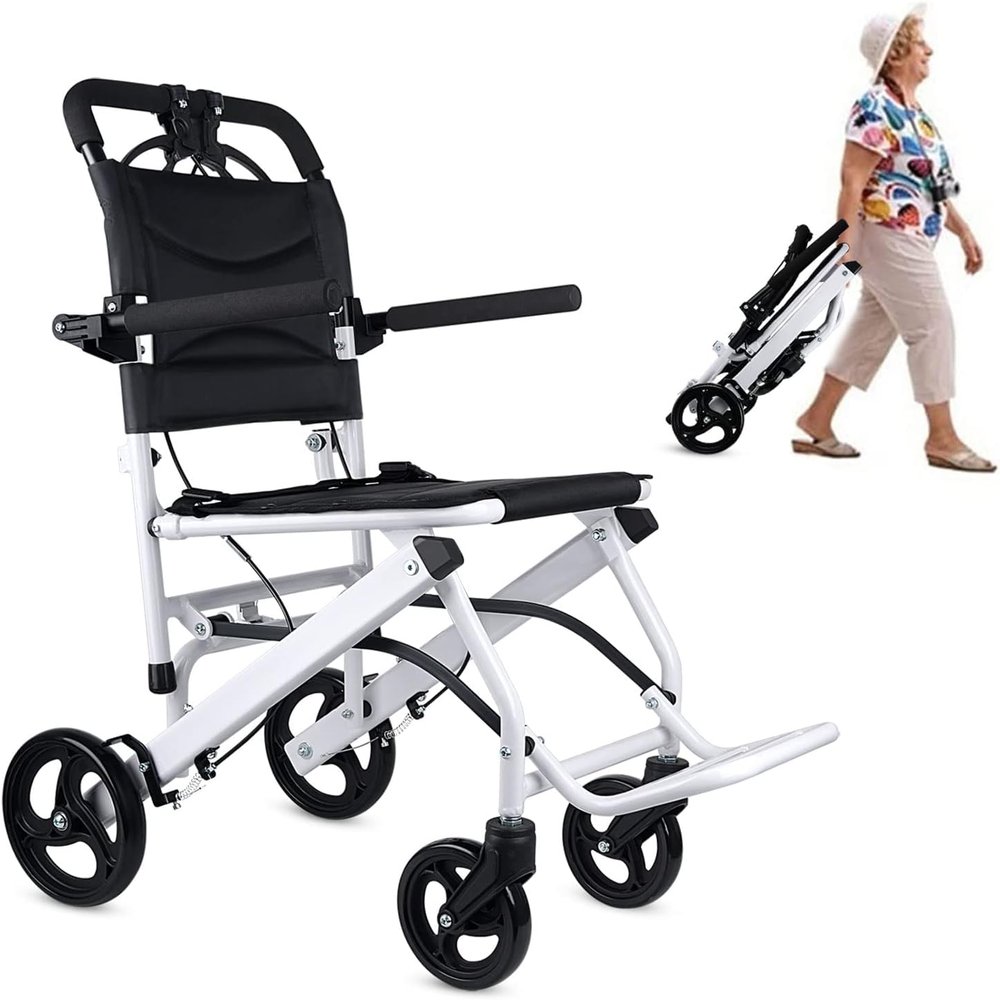 Ultra Light Transport Wheelchairs Folding Transport Wheelchair Seniors Travel Wheelchairs for Adults Lightweight Foldable Support