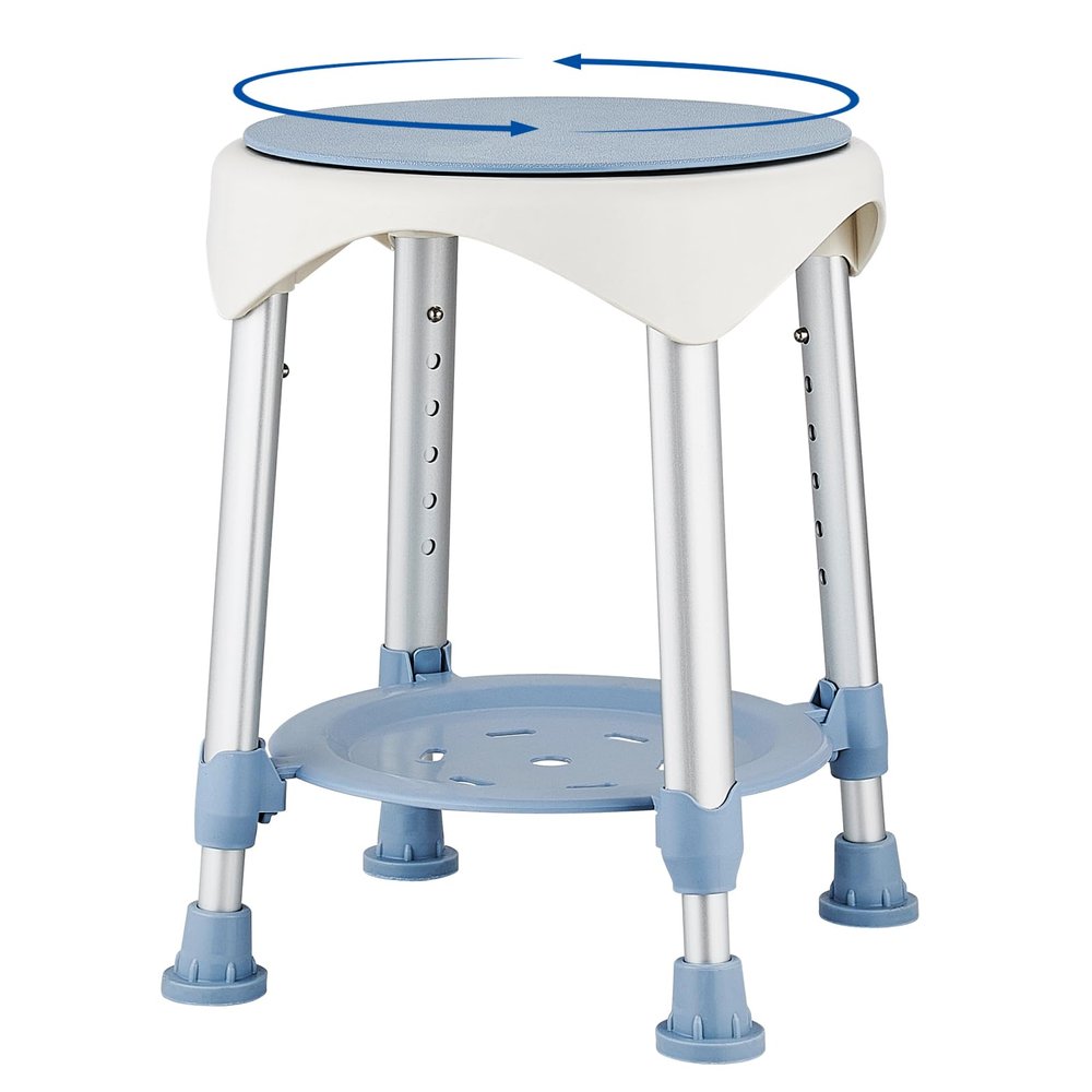 Shower Stool Chair for Inside Shower, Upgrade Small Corner Plastic Stool for Seniors Adult, 360 Swivel Shower Seat Stool for Bathroom, 6-Level Adjustable Height Bath Chair with Shelf