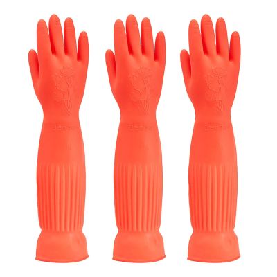 TTOBHF Long Dishwashing Gloves Rubber Gloves for Kitchen Washing Dishes, Cleaning Gloves Durable Reusable Dish Gloves(Red,3 Pairs_M)