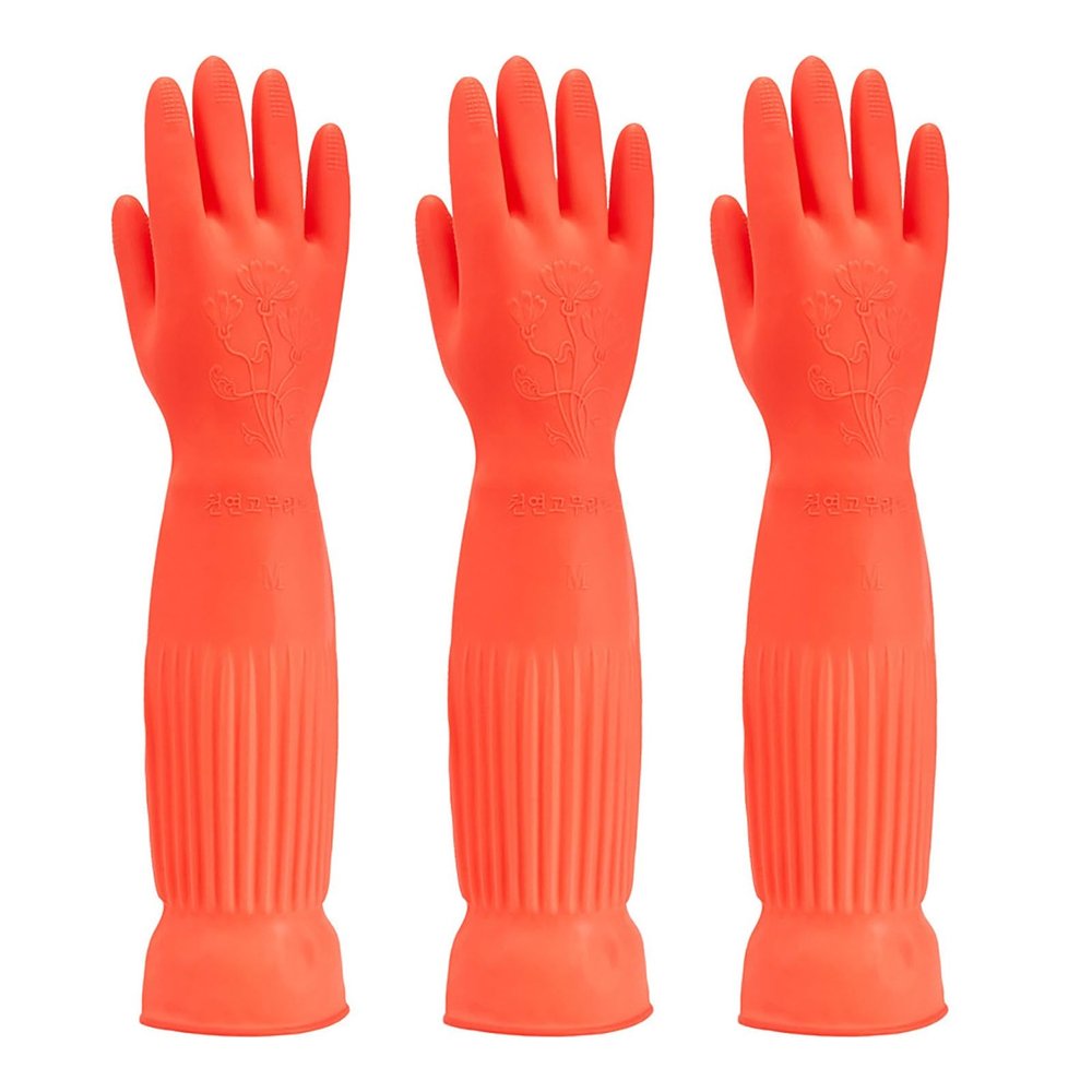 TTOBHF Long Dishwashing Gloves Rubber Gloves for Kitchen Washing Dishes, Cleaning Gloves Durable Reusable Dish Gloves(Red,3 Pairs_M)