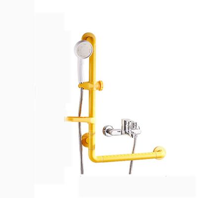 uhyOHF Bathroom Grab Bars, Multifunction Grab Bar with Shower Rack and Soap Dish,304 Stainless Steel L-Shaped Shower Safety Handle for Bathtubs,Bathroom Elderly Aid Support Bala(Yellow