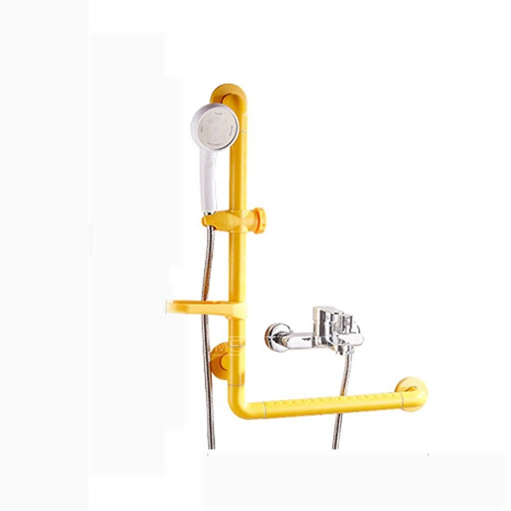 uhyOHF Bathroom Grab Bars, Multifunction Grab Bar with Shower Rack and Soap Dish,304 Stainless Steel L-Shaped Shower Safety Handle for Bathtubs,Bathroom Elderly Aid Support Bala(Yellow