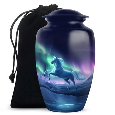 Horse Urn, Northern Lights Cremation Urn for Human Ashes, Urns for Human Ashes Adult Female, Funeral Cremation Urns for Human Ashes Size 10 Inch