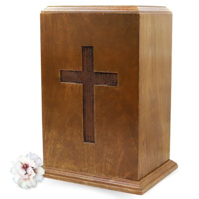 Wooden Urn for Human Ashes Large Adult Funeral Urn with Christian Cross Engraving Handcrafted Solid Wood Memorial Urn Box for Ashes 12 Inch