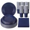 Tioncy 200 Pcs Navy Blue Disposable Paper Plates Cups and Napkins, Graduation Party Supplies Serve 50 Guests Disposable Paper Dinnerware Set for Birthday Wedding Baby Shower Family Picnic view 1