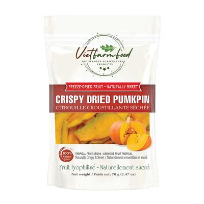 CRISPY DRIED PUMPKIN 2.47 oz (70g) VIETFARMFOOD: Freeze-dried, no sugar added, naturally sweet. Nutritious, pure, and crunchy. Great for snacking, toppings, desserts or healthy gifting.