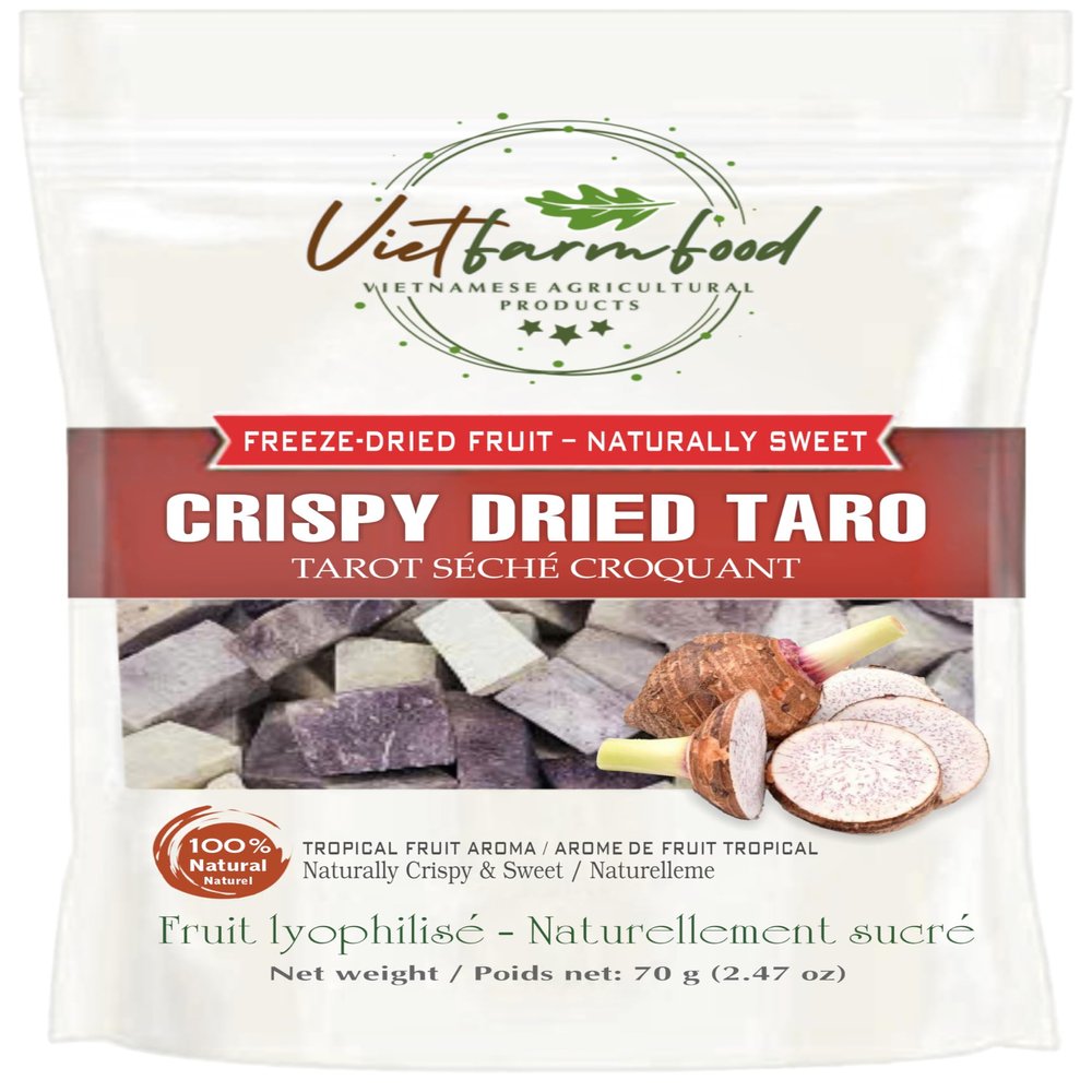 CRISPY DRIED TARO 2.47 oz (70g) VIETFARMFOOD: Freeze-dried, no sugar added, naturally sweet. Nutritious, pure, and crunchy. Great for snacking, toppings, desserts or healthy giftin