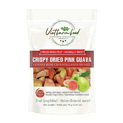 CRISPY DRIED PINK GUAVA 2.47 oz (70g) VIETFARMFOOD: Freeze-dried, no sugar added, naturally sweet. Nutritious, pure, and crunchy. Great for snacking, toppings, desserts or healthy gifting.