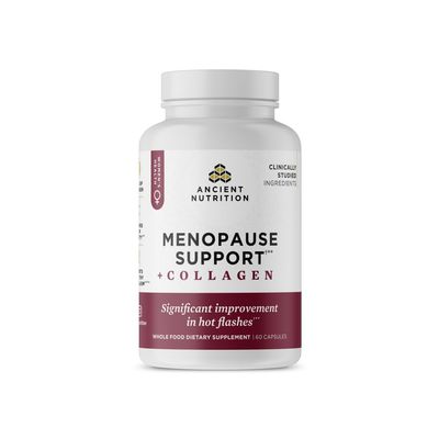 Ancient Nutrition Menopause Support + Collagen Supplement, Hydrolyzed Collagen Peptides, Key Clinically Validated Superfoods, Significant Improvement in Hot Flashes and Sleep Quality, 60 Capsules