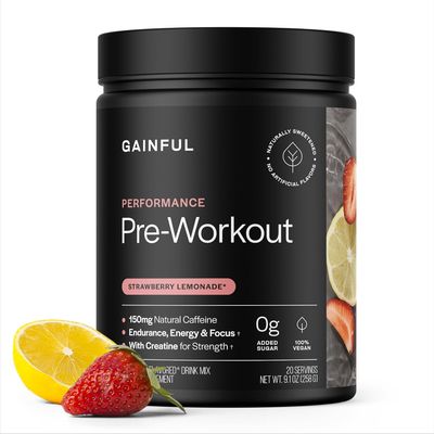 Gainful Pre Workout Powder, Caffeine Free with Creatine, L Citrulline, Beta Alanine, BCAA's, Energy & Muscle Support, (20 Servings, Strawberry Lemonade - Performance)