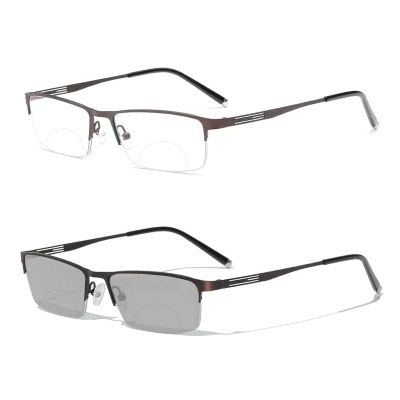 laureles Bifocal Reading Glasses Men Business Sun Photochromic Lens Metal Half Frame Fashion Transition Readers (Brown, 2.75, x)