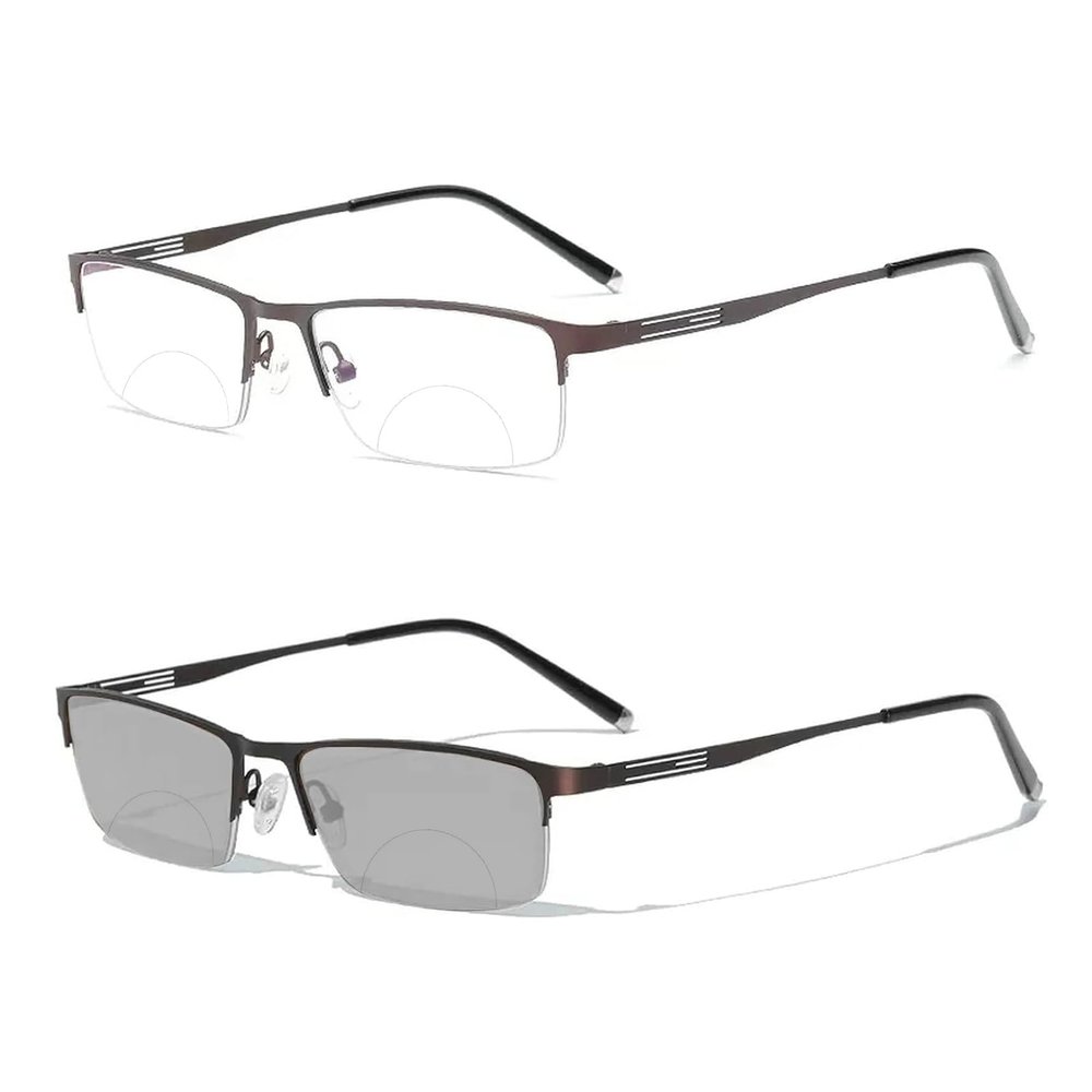 laureles Bifocal Reading Glasses Men Business Sun Photochromic Lens Metal Half Frame Fashion Transition Readers (Brown, 2.75, x)