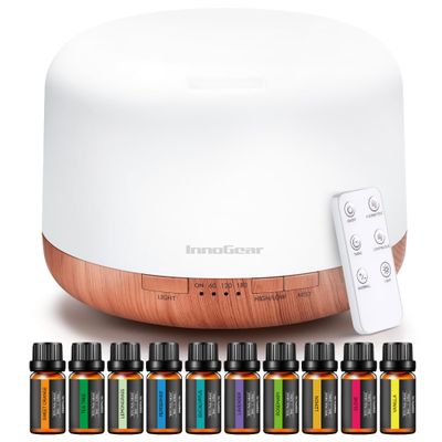 InnoGear 500ml Aromatherapy Diffuser for Home 10 Essential Oil Set, Yellow