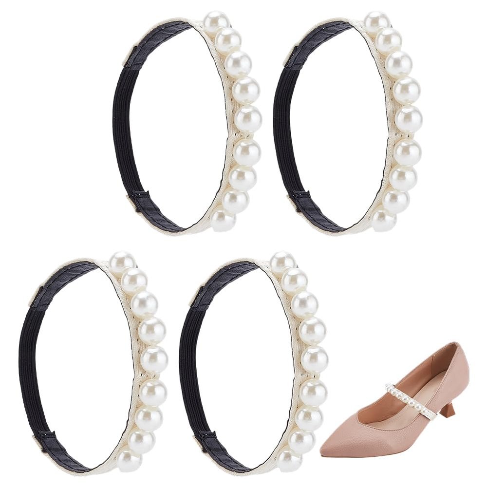 PH PandaHall 4pcs Pearl Shoe Straps Elastic Shoes Strap Pearl High Heel Shoe Band Ankle Straps Detachable Beaded Strap Anti-Loose Shoes Laces for Woman Sandals Wedding
