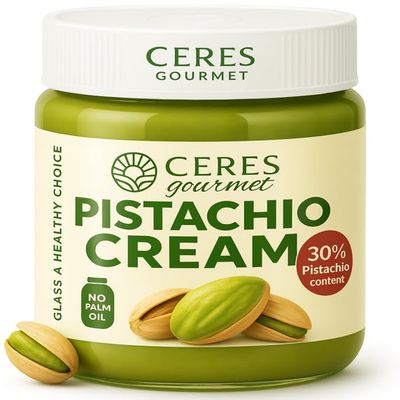 Ceres Gourmet Pistachio Cream Spread, 7 oz, 30% Real Pistachio Butter for Dubai Chocolate Bar Kit, Premium Crema de Pistacho, Smooth Gluten-Free No Palm Oil Pistacchiosa for Desserts & Breakfast