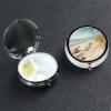 Beach Seaside Pill Box 3 Compartment Pill Case for Purse or Pocket Small Medicine Organizer with Mirror Travel Pillbox Decorative Metal Vitamin Container Unique Gift view 1